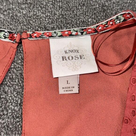 Knox Rose Eyelet Burnt Orange Boho Summer Lined Dress Size Large Cottage Core - Picture 5 of 6